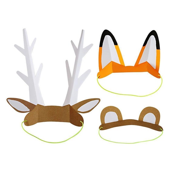 Animal Ears Party Hats | Woodland Party Favors | Forest Animal Paper Crowns | Kids Party Hats | Wild One | 8 Meri Meri Paper Hats Il_570xn