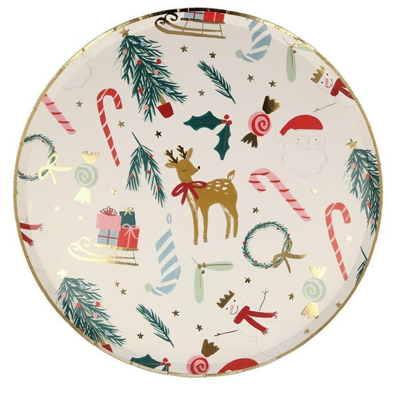 Festive Christmas Motif Dinner Plates | Kids Christmas Party Decorations | Holiday Office Party | Pack of 8 Meri Meri Large Paper Plates Il_570xn
