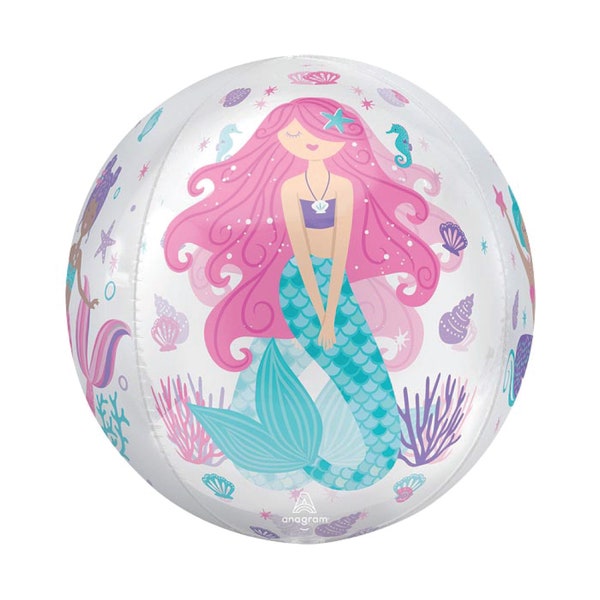 Shimmering Mermaid Orbz Balloon 16in | Mermaid Baby Shower | Mermaid Birthday Party | Under the Sea | Lets be Mermaids Party Balloons