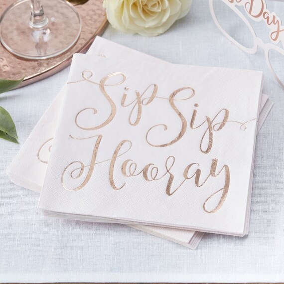 Pink & Rose Gold Paper Napkins | Sip Sip Hooray | Rose Gold Napkins for Wedding | Bridal Shower | Pack of 16 Party Napkins Il_570xn