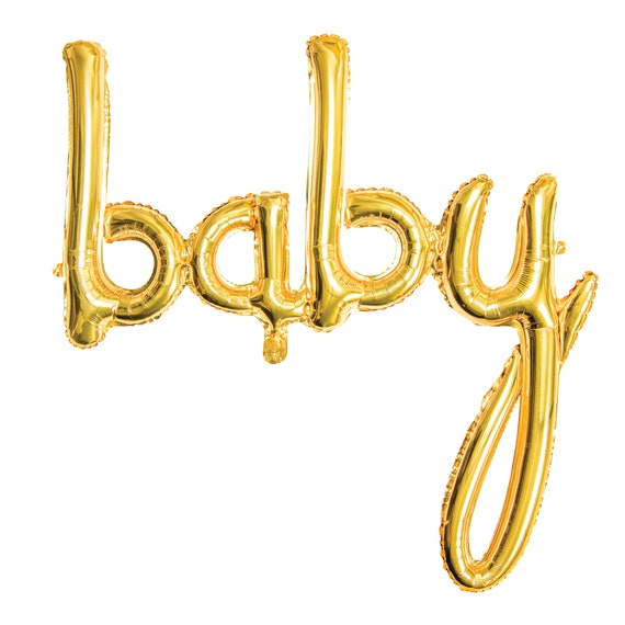 Gold Baby Script Letter Balloon Banner | Baby Shower Decorations | Gender Neutral Decor | Gender Reveal Announcement | Air-Filled Il_570xn