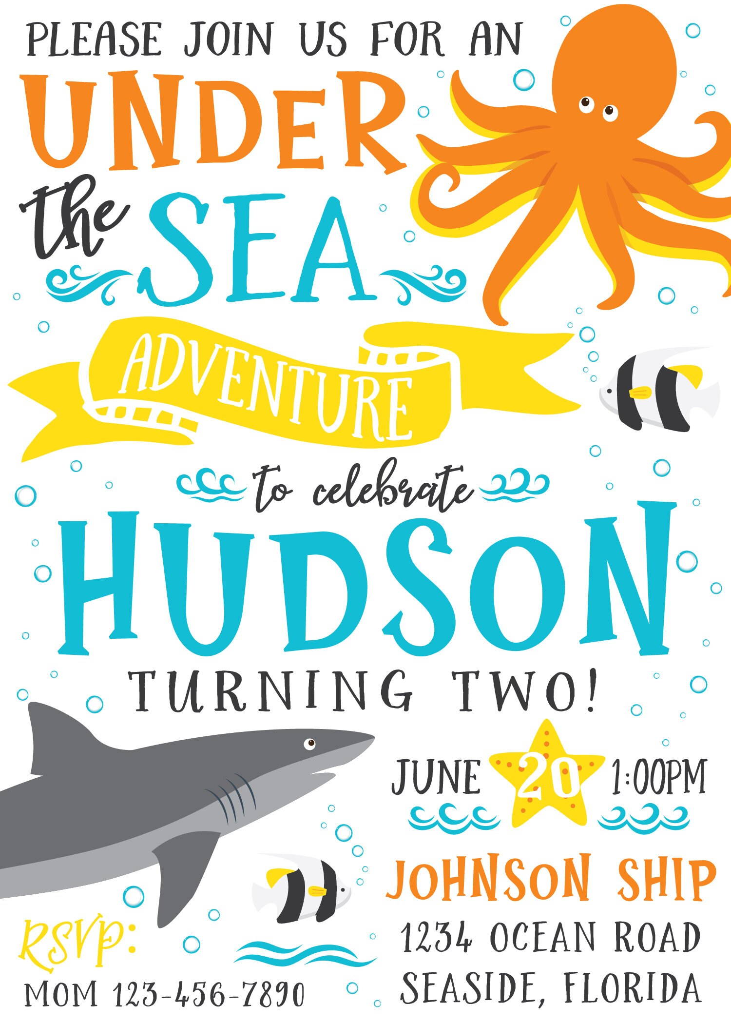 Custom Under the Sea Birthday Invitation Ocean Party Beach Etsy