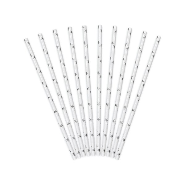 Silver Star Paper Straws 10ct | New Years Eve Party Decor | Silver Christmas Decorations | Twinkle Little Star | Space Party Theme