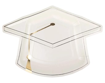 White Graduation Cap Shaped Dessert Plates 8ct - Grad Party Plates