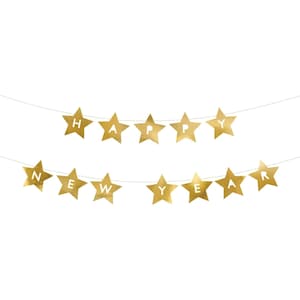 Gold Star Happy New Year Banner 9.5ft | New Year&#39;s Eve Party Decorations | New Year&#39;s Eve Banner | NYE Backdrop | Gold New Year&#39;s Eve