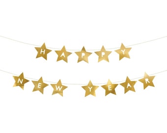 Gold Star Happy New Year Banner 9.5ft | New Year's Eve Party Decorations | New Year's Eve Banner | NYE Backdrop | Gold New Year's Eve