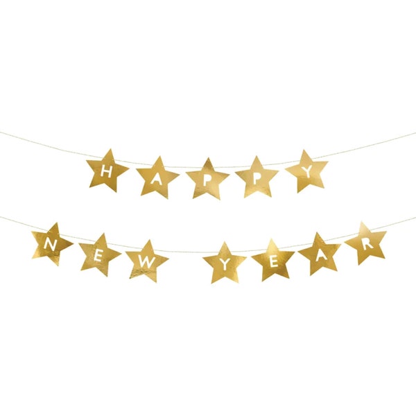 Gold Star Happy New Year Banner 9.5ft | New Year's Eve Party Decorations | New Year's Eve Banner | NYE Backdrop | Gold New Year's Eve