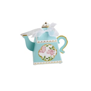 Blue Floral Tea Time Favor Boxes 24ct | Tea Party Birthday | Tea Party Bridal Shower | Tea Party Baby Shower Treat Box | Mother&#39;s Day Brunch