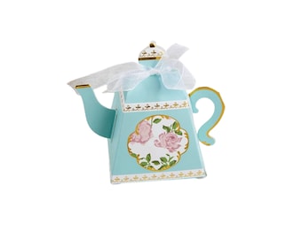 Floral Tea Party Favor Boxes (24ct) – Blue Teapot Treat Box for Parties