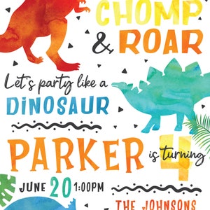 Dino-Mite Birthday Party Invitation Personalized T-Rex Invitation Three Rex Birthday Jurassic World Invite Digital Printable Invite image 2