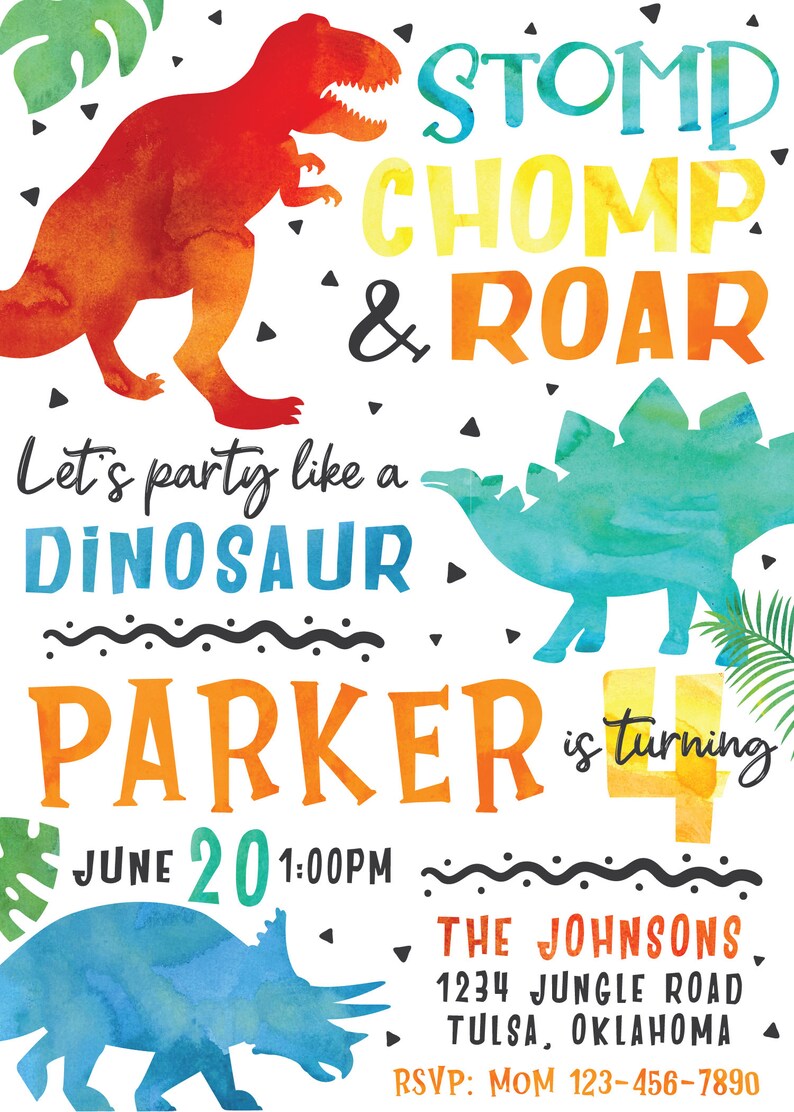 Dino-Mite Birthday Party Invitation Personalized T-Rex Invitation Three Rex Birthday Jurassic World Invite Digital Printable Invite image 2