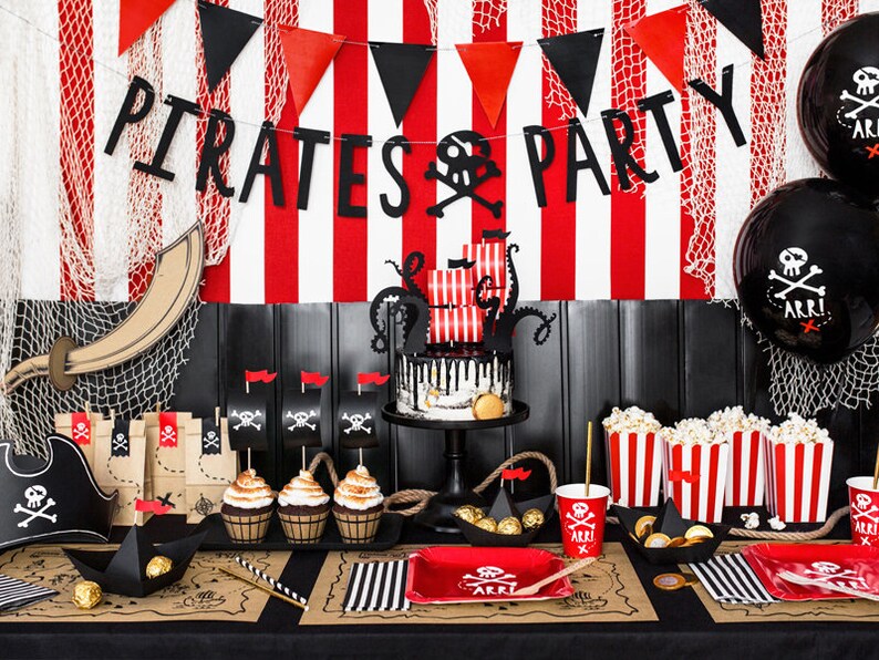 Red Striped Popcorn Boxes 6ct Pirate Birthday Party Circus Party Decor Farm Treat Boxes Superhero Party Favor Bags 4th of July image 3
