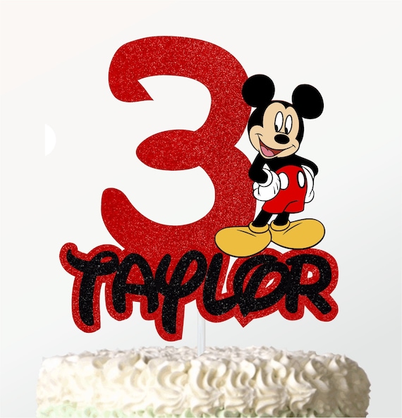 Mickey Mouse Inspired Cake Topper Custom Age Birthday Topper Etsy