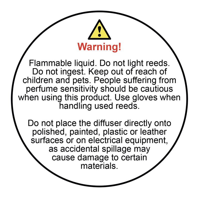 Liquid Reed Diffuser Warning Safety Labels FREE Postage Etsy UK
