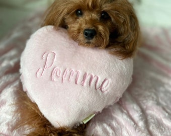 Personalized Embroidered Heart-shaped pillow Faux fur and Minky