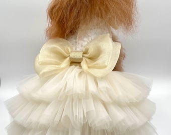 Small Dog Flower girl Champagne Gold dress - Pomme d’amour