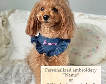 Personalized Name Small Dog Denim Harness -Pomme d’amour