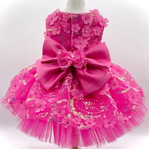 Small Dog Dress Fuchsia Pink 3D tulle lace Party dress - Pomme d’amour bild 1