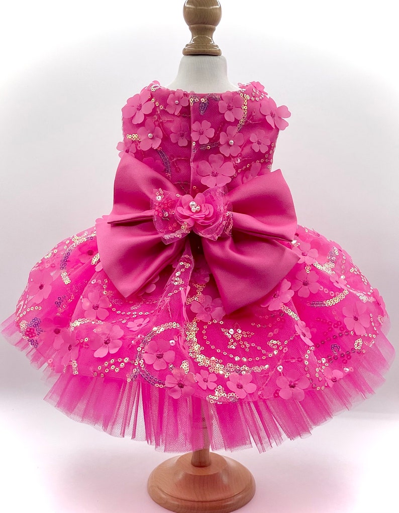 Small Dog Dress Fuchsia Pink 3D tulle lace Party dress - Pomme d’amour bild 1