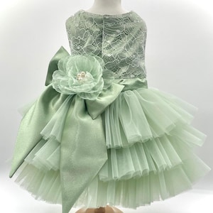 slim fit dress slacks Laifug Draped Wedding Dog Dress With Flowers | Breathable Lace Fabric |  Elegant Bow Decoration