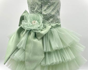 Small Dog Bridesmaid flower girl Wedding dress /Sage - Pomme d’amour