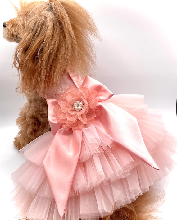 karla spice brown dress Salmon Pink / Wedding Bridesmaid Dog Flower & Big Bow, 3-tier Tulle - Pomme D'amour Enjoy adjustable straps