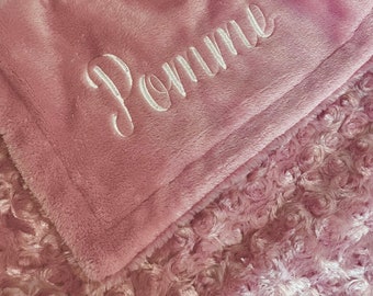 30”x30”Personalized Embroidered Blanket Double sided faux fur and Minky-Dusty Rose