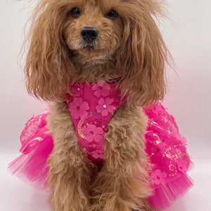Small Dog Dress Fuchsia Pink 3D tulle lace Party dress - Pomme d’amour bild 3