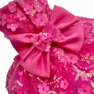 Small Dog Dress Fuchsia Pink 3D tulle lace Party dress - Pomme d’amour bild 2