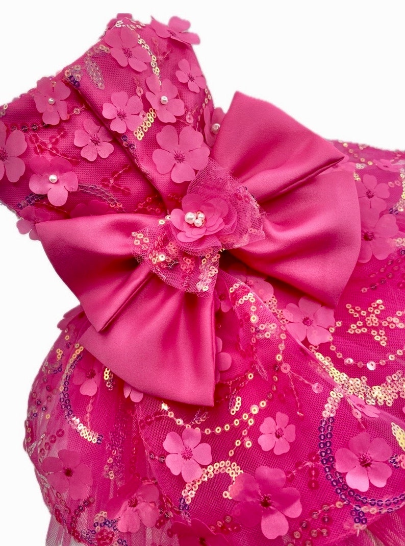 Small Dog Dress Fuchsia Pink 3D tulle lace Party dress - Pomme d’amour bild 2