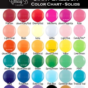Giant Balloon Round 36 Inch Latex Balloon by Qualatex Solid Color Order by Color Chart Baby Shower, Birthday Party, Photo Shoot image 1