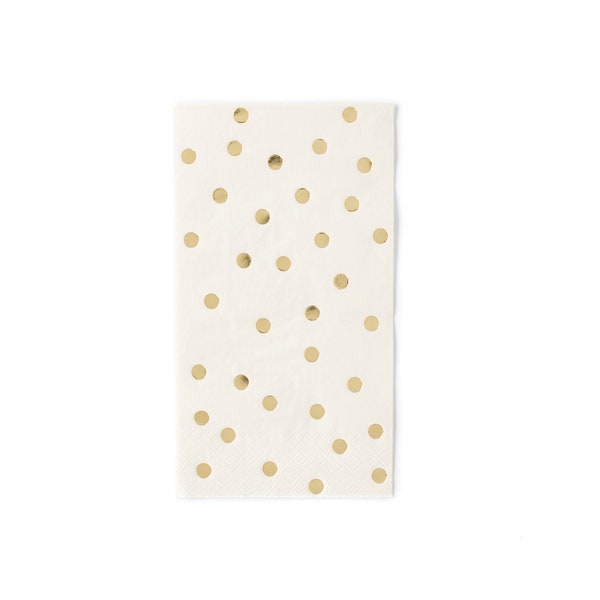 Ivory and Gold Dinner Napkins | Ivory and Gold Polka Dot Paper Napkins | Bridal Shower Napkins | Pack of 18