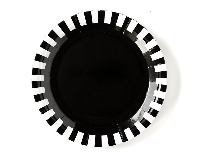 Black and White Striped Paper Plates Construction Party Plates Construction Party Decorations Pack of 12