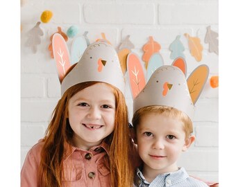 Thanksgiving Turkey Hats |  Paper Turkey Kids Hats | Thanksgiving Decorations | Friendsgiving Table | Thanksgiving Kids Table | 8 Cnt