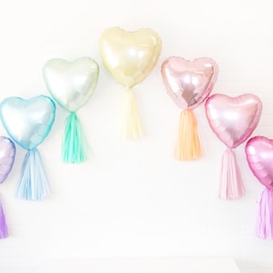 Rainbow Heart Balloon Backdrop | Valentines Day Decor | Air-Fill Mylar Heart Balloons with Tassels | Valentines Day Backdrop | Pastel Hearts