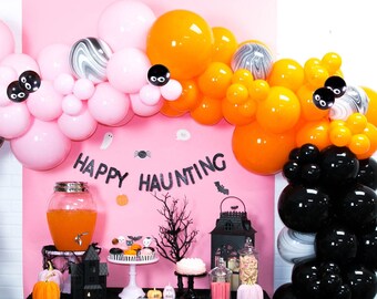 Halloween Balloon Garland | Pink and Orange Balloon Garland Kit | Pink Halloween Balloons | Kids Halloween Party | Halloween Party Decor