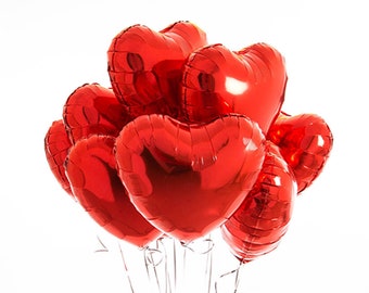 Heart Balloon - 17 Inch Red Mylar Heart Balloon - Valentines Day Balloons, Heart Balloons with Metallic Red Finish