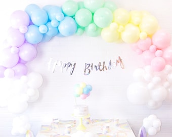 Pastel Rainbow Balloon Garland Kit | Rainbow Balloon Arch | Pastel Rainbow Birthday Decorations | Rainbow Balloon Garland