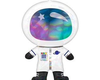 Astronaut Balloon - Giant 30 Inch Holographic Mylar Balloon - Astronaut Outer Space Themed Party - Space Party Balloons - Girl Astronaut