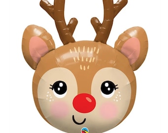 Reindeer Balloon | Red-Nosed Reindeer Mylar | Kids Christmas Party Decoration | Rudolph Christmas Decor | Reindeer Decorations | 35 inches