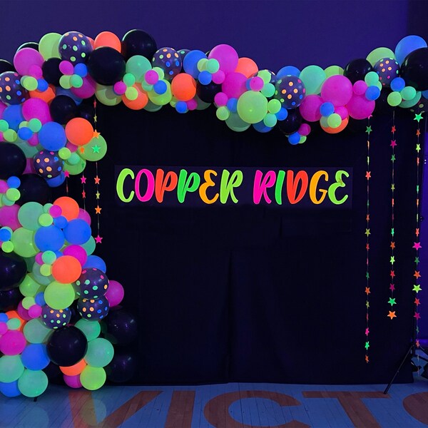 NEON Balloon Garland Kit | NEON Balloon Arch | Disco Party | 70's Party Decor | Glows with Black Light | Handmade in USA