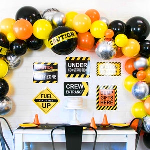 Construction Balloon Garland Kit | Construction Balloon Arch | Shades of Orange, Yellow and Black | Construction Party Decorations
