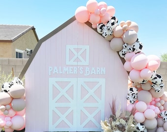 Kit de guirnalda de globos de vaquera / Arco de globos rosa con estampado de vaca para armar / ¡Arre! / Personaliza tus colores / Fiesta vaquera / Primer rodeo (1er cumpleaños)