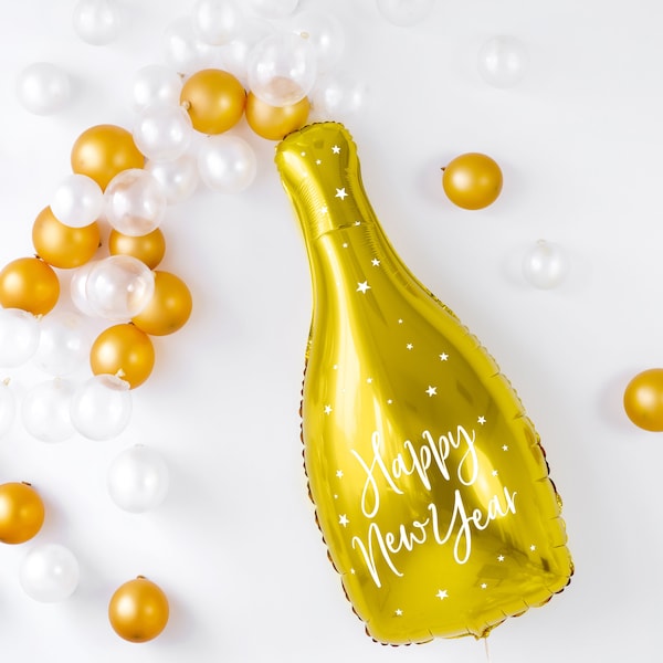 Champagne Bottle Mylar Balloon | Champagne Bottle Happy New Year Balloon | New Years Eve Party Decor | Pop the Bubbly | NYE balloon