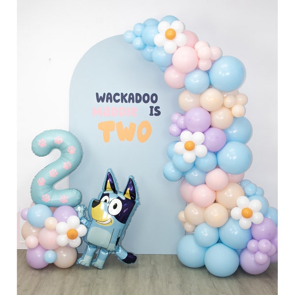 Bluey Balloon Garland | Bluey Daisy Balloon Arch | Bluey Party Decor for Girl | Pastel Bluey Party | Wackadoo I'm Two | Bluey Puppy Pawty