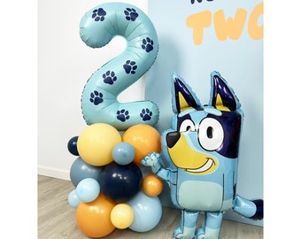 Bluey Number Balloon Tower | Giant 32" Inch Light Blue Balloon Structure with Custom Vinyl Paw Prints | Bluey Birthday Party | Let's Pawty