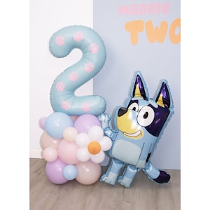 Bluey Number Balloon Tower | Giant 32&quot; Inch Light Blue Balloon Structure with Custom Vinyl Paw Prints | Bluey Birthday Party | Wackadoo