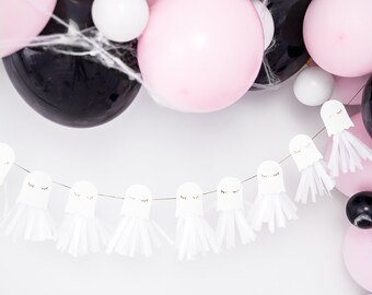 Ghost Paper Garland with Tissue Tassels | Kids Halloween Party | Halloween Decorations | Ghost Banner | Ghost Decorations