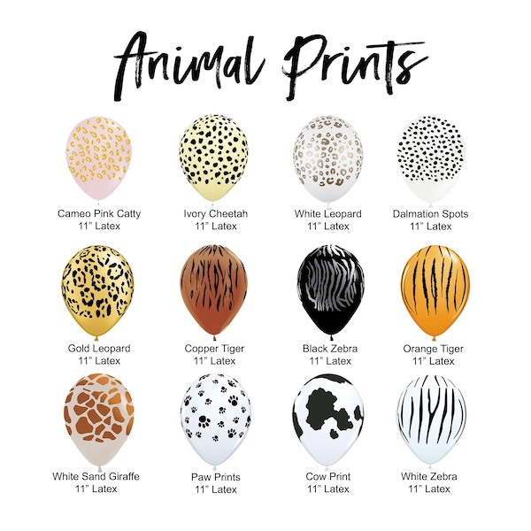 Animal Print Balloons | Cameo Catty | Zebra Lion Giraffe Print | Dalmatian Spots | Paw Prints | Cow Print | 11 inch Latex | Pack of 6