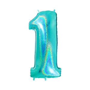 Giant Number Balloons - Aqua Holographic Mylar Number Balloons  - 40" Inch Holographic Aqua Giant Balloons - Giant Number Balloons